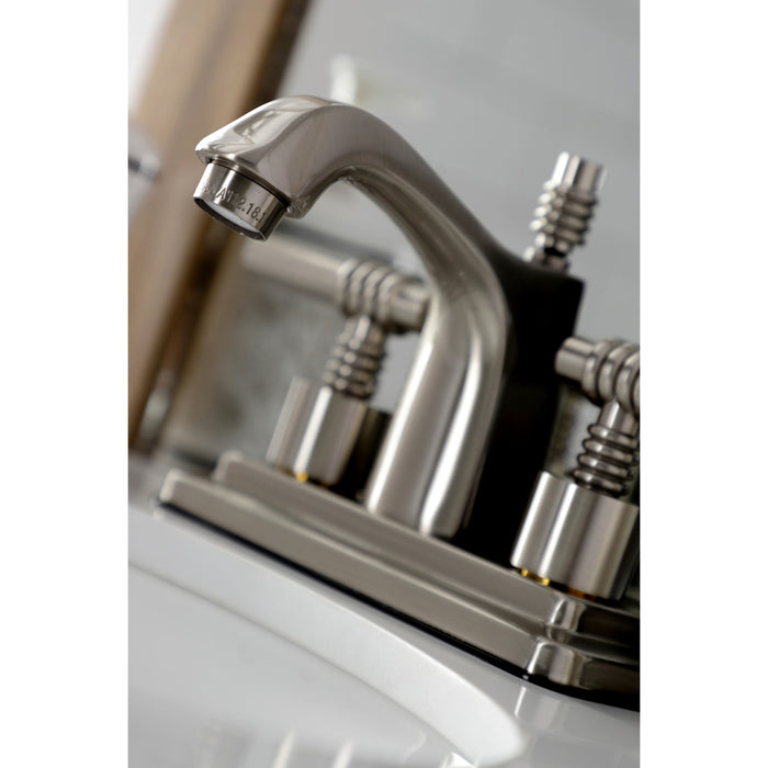 Milano KS8648ML Two-Handle 3-Hole Deck Mount 4" Centerset Bathroom Faucet with Brass Pop-Up, Brushed Nickel