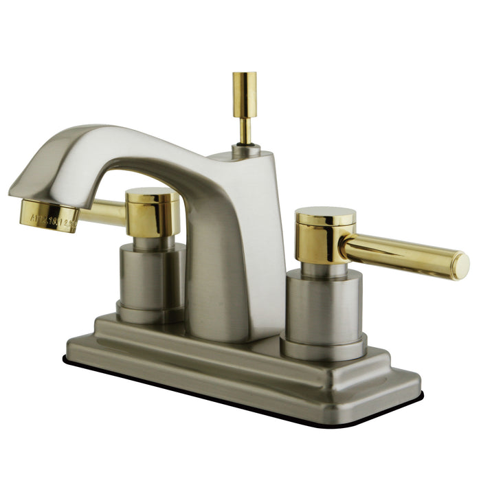 Concord KS8649DL Two-Handle 3-Hole Deck Mount 4" Centerset Bathroom Faucet with Brass Pop-Up, Brushed Nickel/Polished Brass
