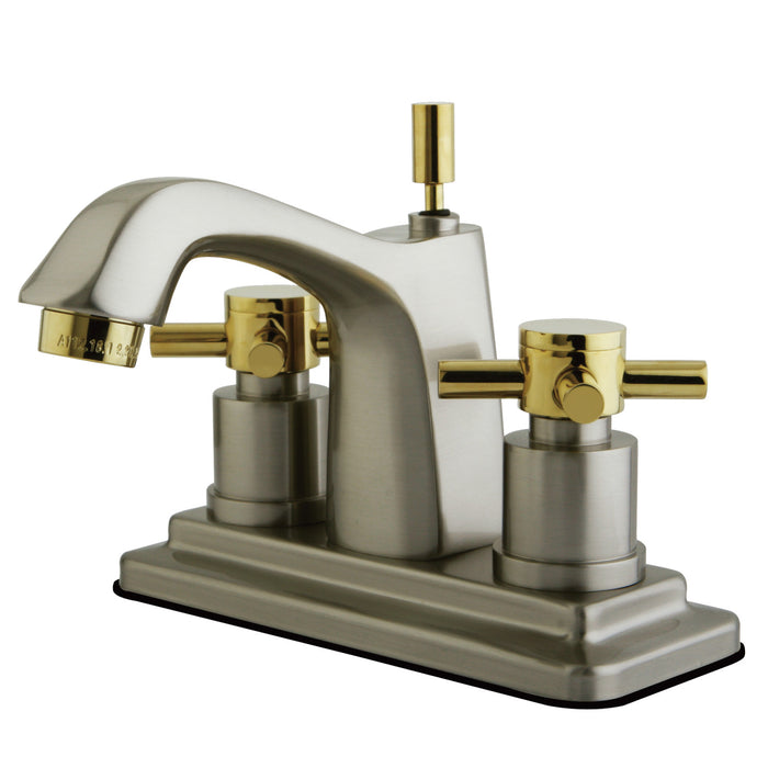 Concord KS8649DX Two-Handle 3-Hole Deck Mount 4" Centerset Bathroom Faucet with Brass Pop-Up, Brushed Nickel/Polished Brass