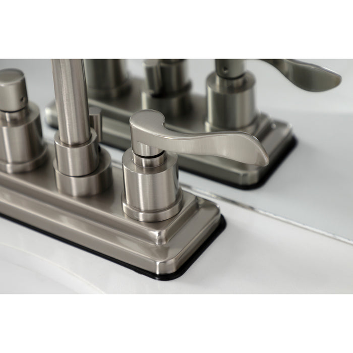 NuWave KS8668DFL Two-Handle 3-Hole Deck Mount 4" Centerset Bathroom Faucet with Brass Pop-Up, Brushed Nickel