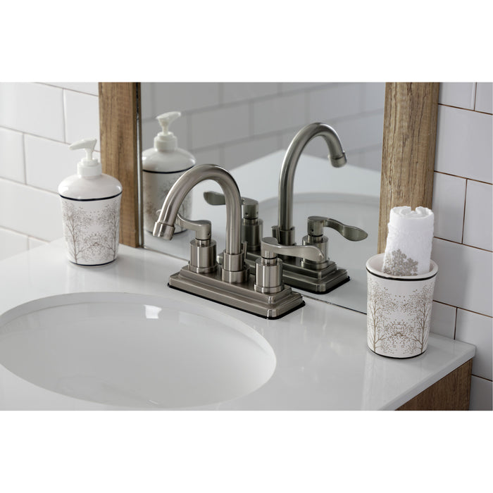 NuWave KS8668DFL Two-Handle 3-Hole Deck Mount 4" Centerset Bathroom Faucet with Brass Pop-Up, Brushed Nickel