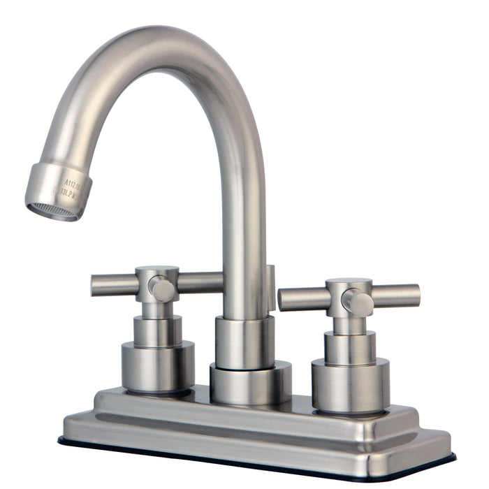 Elinvar KS8668EX Two-Handle 3-Hole Deck Mount 4" Centerset Bathroom Faucet with Brass Pop-Up, Brushed Nickel
