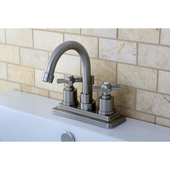 Millennium KS8668ZX Two-Handle 3-Hole Deck Mount 4" Centerset Bathroom Faucet with Brass Pop-Up, Brushed Nickel