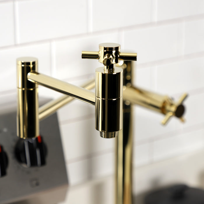 Kingston Sona KS8702DX - Concord Two-Handle 1-Hole Deck Mount Pot Filler Faucet, Polished Brass