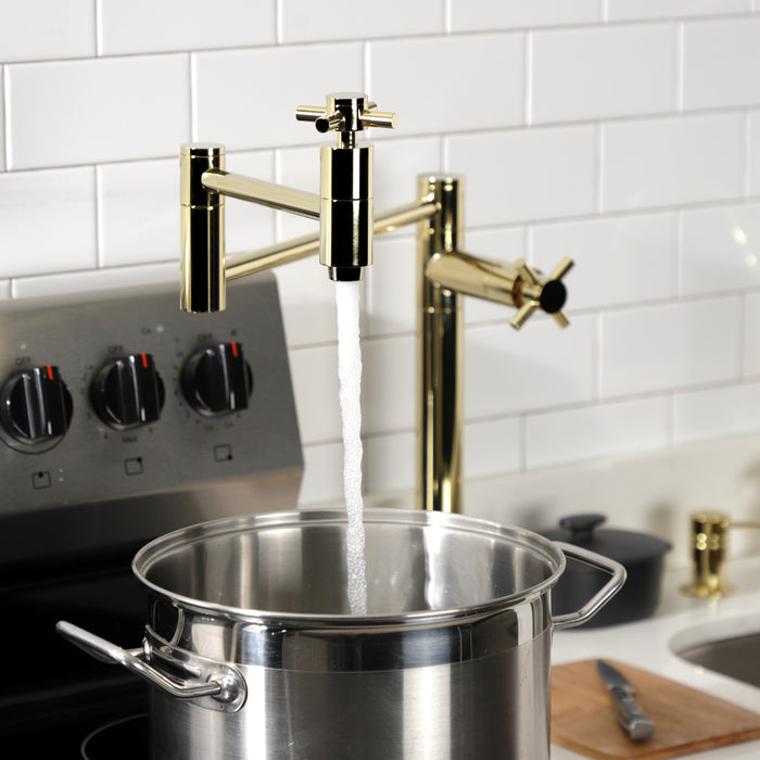 Kingston Sona KS8702DX - Concord Two-Handle 1-Hole Deck Mount Pot Filler Faucet, Polished Brass