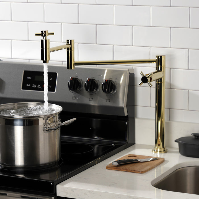 Kingston Sona KS8702DX - Concord Two-Handle 1-Hole Deck Mount Pot Filler Faucet, Polished Brass