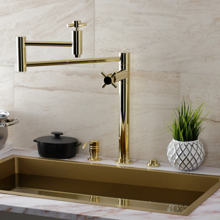 Kingston Sona KS8702DX - Concord Two-Handle 1-Hole Deck Mount Pot Filler Faucet, Polished Brass