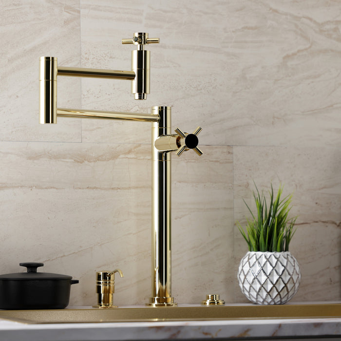 Kingston Sona KS8702DX - Concord Two-Handle 1-Hole Deck Mount Pot Filler Faucet, Polished Brass