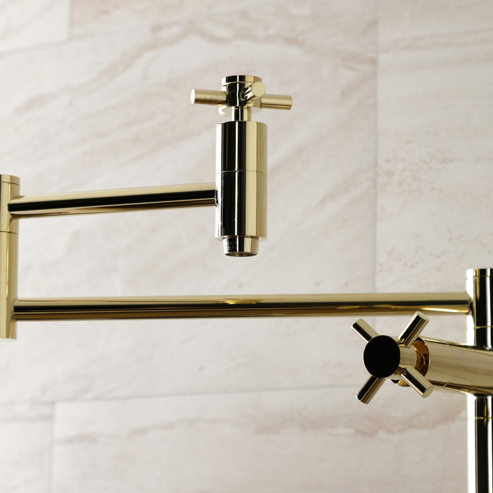 Kingston Sona KS8702DX - Concord Two-Handle 1-Hole Deck Mount Pot Filler Faucet, Polished Brass