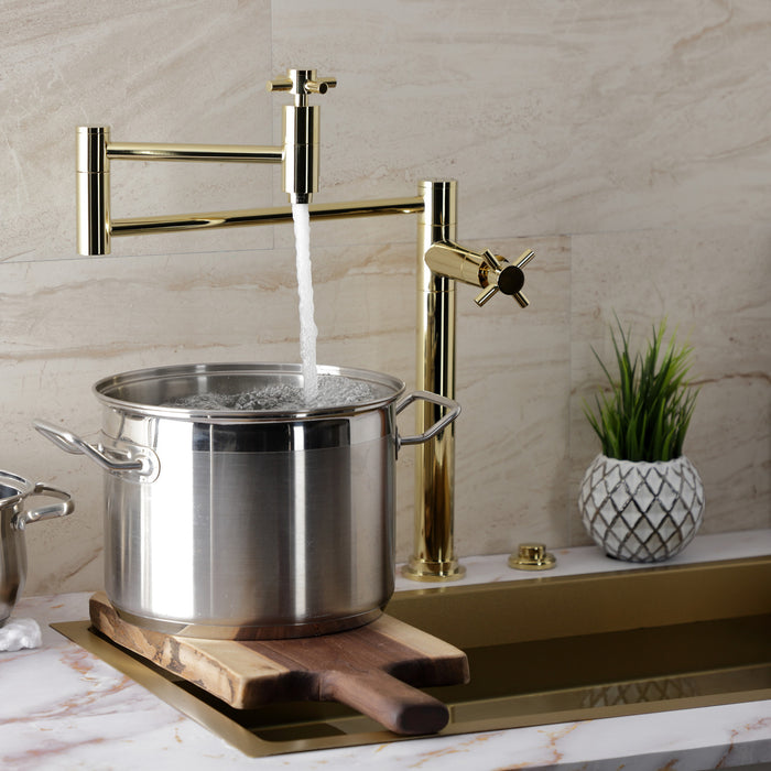 Kingston Sona KS8702DX - Concord Two-Handle 1-Hole Deck Mount Pot Filler Faucet, Polished Brass
