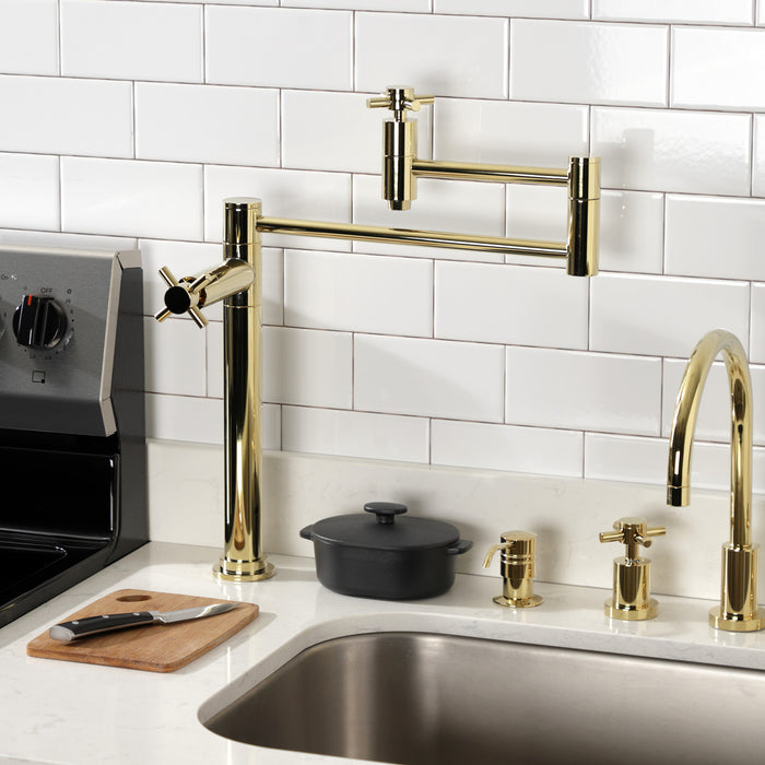 Kingston Sona KS8702DX - Concord Two-Handle 1-Hole Deck Mount Pot Filler Faucet, Polished Brass