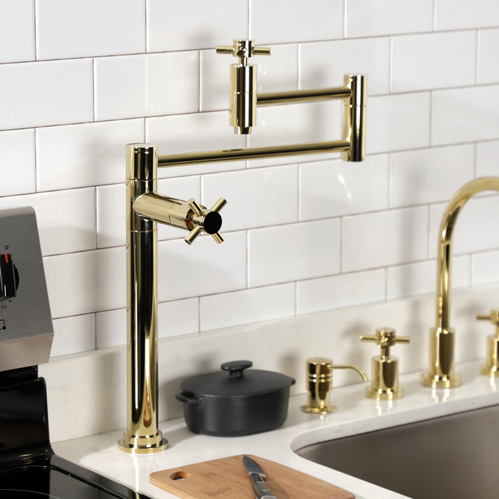 Kingston Sona KS8702DX - Concord Two-Handle 1-Hole Deck Mount Pot Filler Faucet, Polished Brass