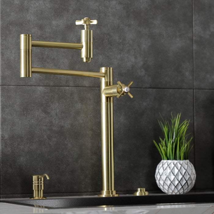 Kingston Tulare KS8707ZX - Millennium Two-Handle 1-Hole Deck Mount Pot Filler Faucet, Brushed Brass