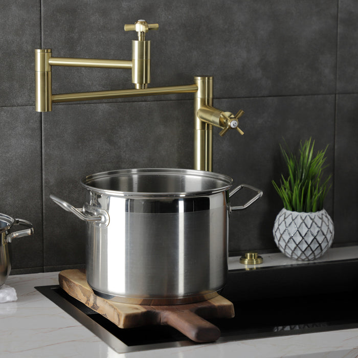 Kingston Tulare KS8707ZX - Millennium Two-Handle 1-Hole Deck Mount Pot Filler Faucet, Brushed Brass