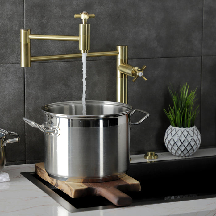 Kingston Tulare KS8707ZX - Millennium Two-Handle 1-Hole Deck Mount Pot Filler Faucet, Brushed Brass