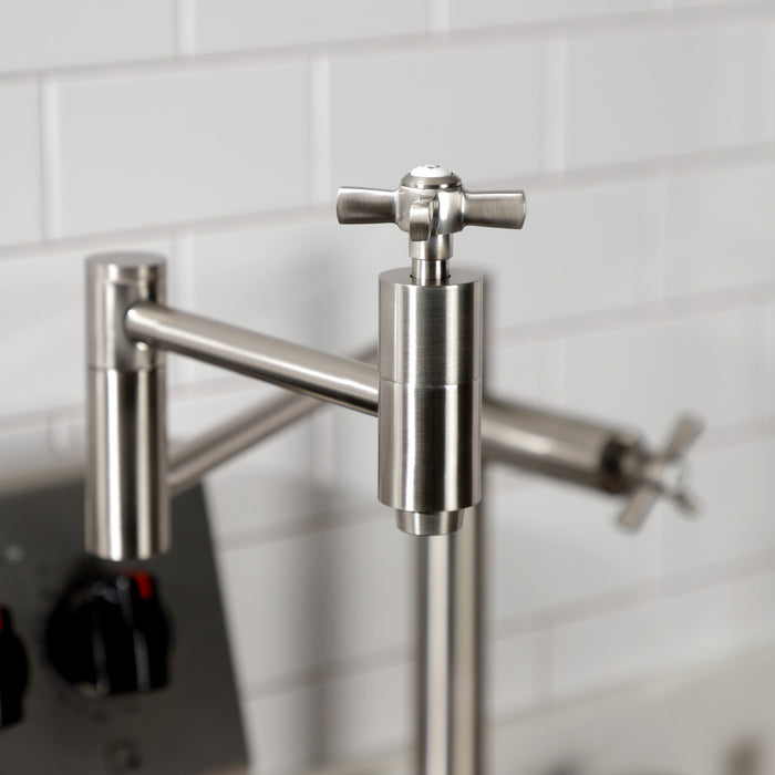 Kingston Tulare KS8708ZX - Millennium Two-Handle 1-Hole Deck Mount Pot Filler Faucet, Brushed Nickel