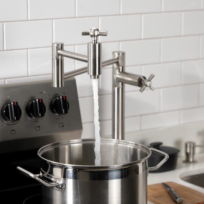 Kingston Tulare KS8708ZX - Millennium Two-Handle 1-Hole Deck Mount Pot Filler Faucet, Brushed Nickel