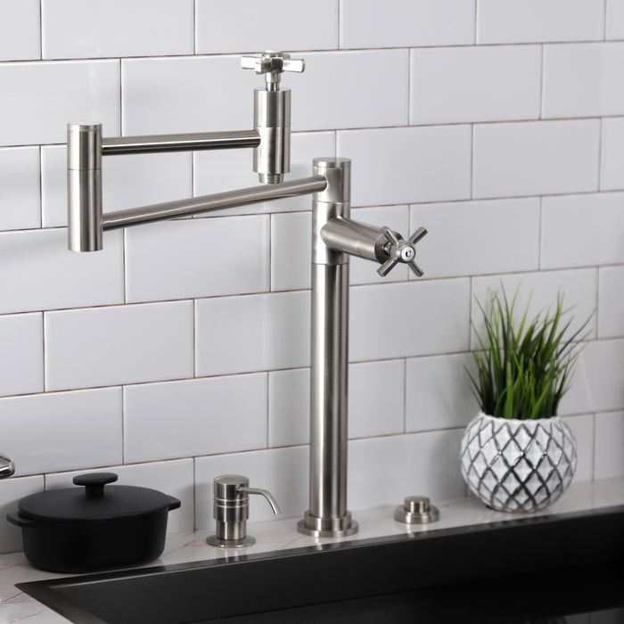 Kingston Tulare KS8708ZX - Millennium Two-Handle 1-Hole Deck Mount Pot Filler Faucet, Brushed Nickel