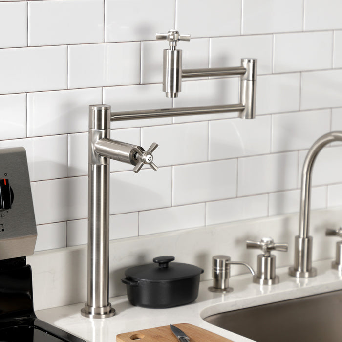 Kingston Tulare KS8708ZX - Millennium Two-Handle 1-Hole Deck Mount Pot Filler Faucet, Brushed Nickel