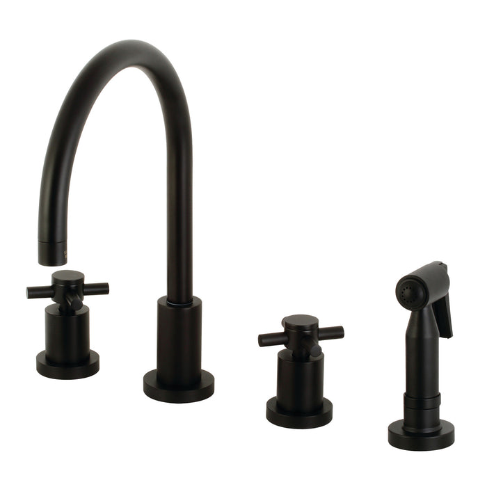 Concord KS8720DXBS Two-Handle 4-Hole Deck Mount Widespread Kitchen Faucet with Brass Sprayer, Matte Black