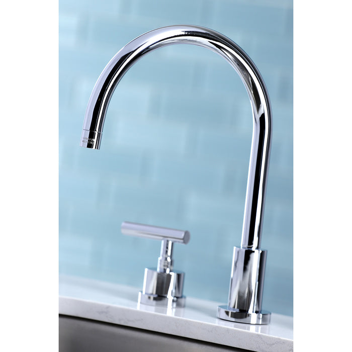 Manhattan KS8721CML Two-Handle 4-Hole Deck Mount Widespread Kitchen Faucet with Plastic Sprayer, Polished Chrome
