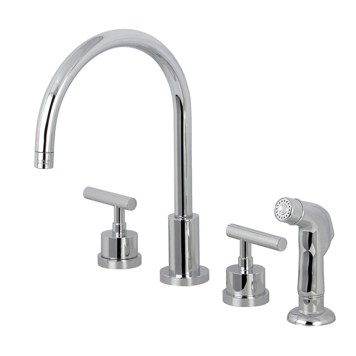 Manhattan KS8721CML Two-Handle 4-Hole Deck Mount Widespread Kitchen Faucet with Plastic Sprayer, Polished Chrome