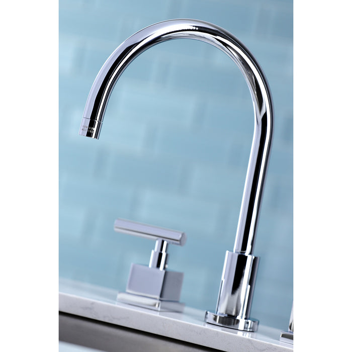 Claremont KS8721CQL Two-Handle 4-Hole Deck Mount Widespread Kitchen Faucet with Plastic Sprayer, Polished Chrome