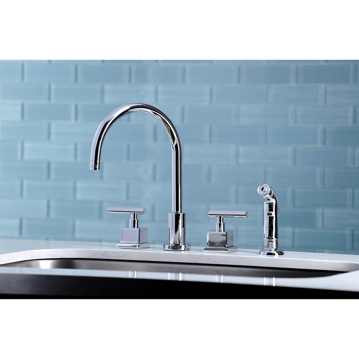 Claremont KS8721CQL Two-Handle 4-Hole Deck Mount Widespread Kitchen Faucet with Plastic Sprayer, Polished Chrome