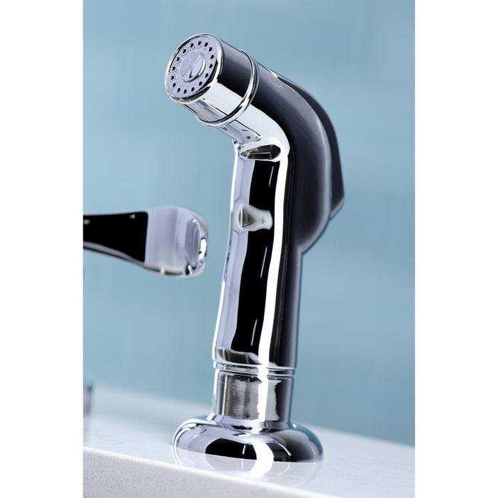 KS8721DFL Two-Handle 4-Hole Deck Mount Widespread Kitchen Faucet with Plastic Sprayer, Polished Chrome