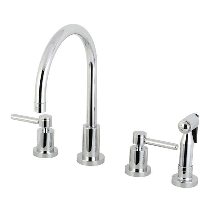 Concord KS8721DLBS Two-Handle 4-Hole Deck Mount Widespread Kitchen Faucet with Brass Sprayer, Polished Chrome
