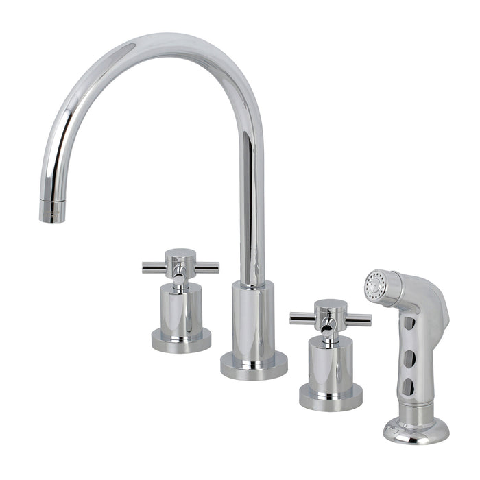 Concord KS8721DX Two-Handle 4-Hole Deck Mount Widespread Kitchen Faucet with Plastic Sprayer, Polished Chrome