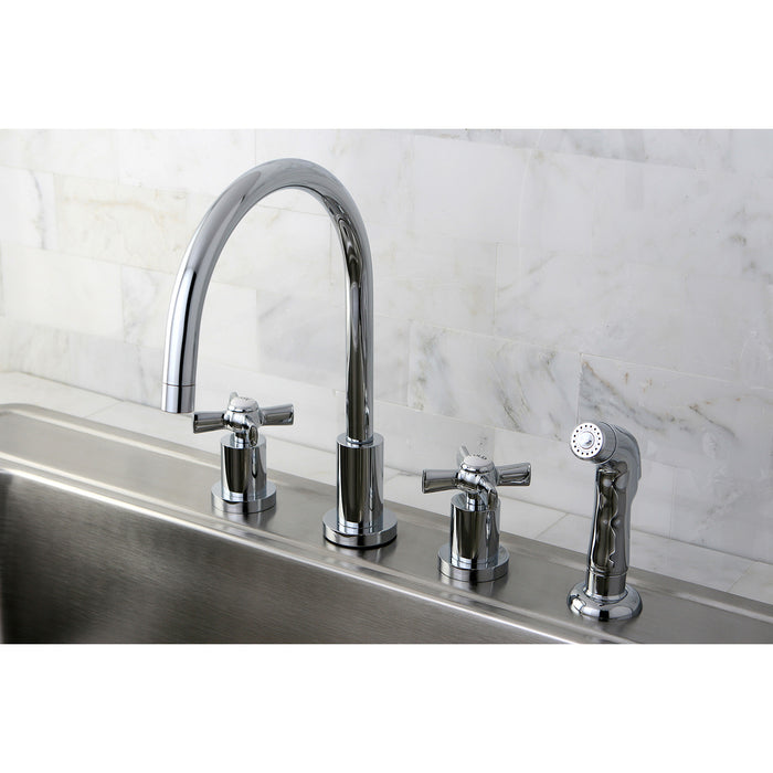 Millennium KS8721ZX Two-Handle 4-Hole Deck Mount Widespread Kitchen Faucet with Plastic Sprayer, Polished Chrome