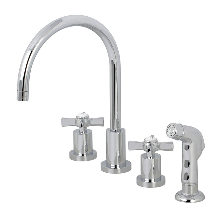 Millennium KS8721ZX Two-Handle 4-Hole Deck Mount Widespread Kitchen Faucet with Plastic Sprayer, Polished Chrome