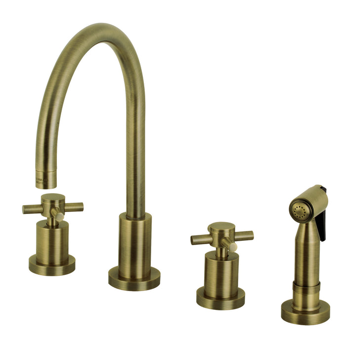 Concord KS8723DXBS Two-Handle 4-Hole Deck Mount Widespread Kitchen Faucet with Brass Sprayer, Antique Brass