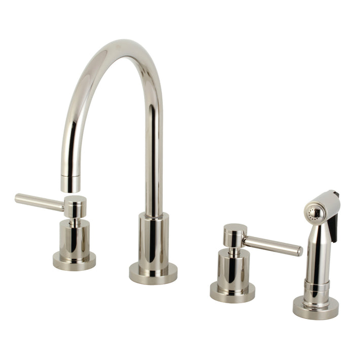 Concord KS8726DLBS Two-Handle 4-Hole Deck Mount Widespread Kitchen Faucet with Brass Sprayer, Polished Nickel