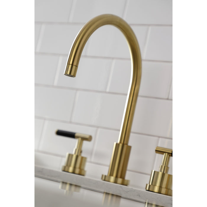 Kaiser KS8727CKLBS Widespread Kitchen Faucet with Brass Sprayer, Brushed Brass