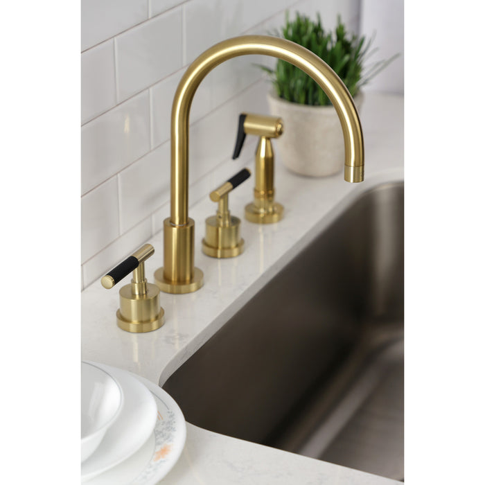 Kaiser KS8727CKLBS Widespread Kitchen Faucet with Brass Sprayer, Brushed Brass