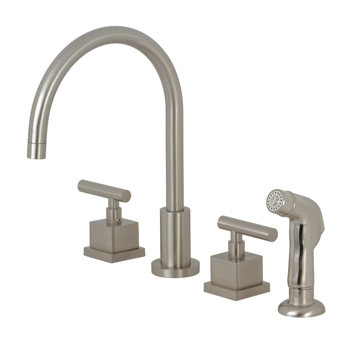 Claremont KS8728CQL Two-Handle 4-Hole Deck Mount Widespread Kitchen Faucet with Plastic Sprayer, Brushed Nickel