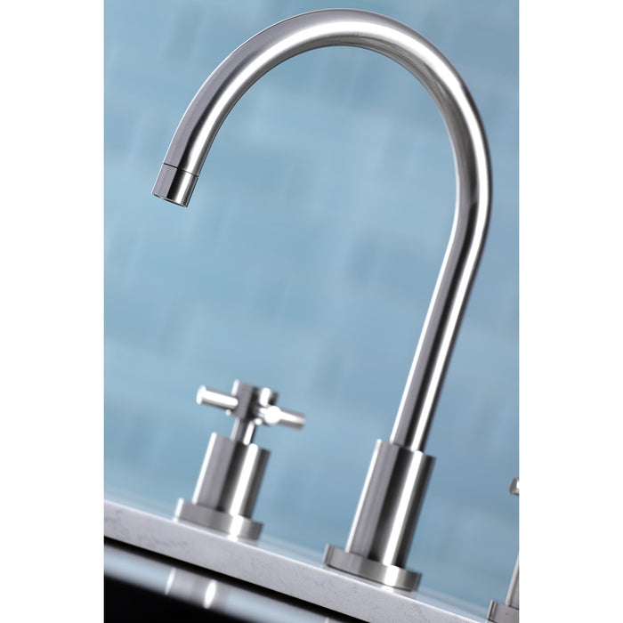 Concord KS8728DX Two-Handle 4-Hole Deck Mount Widespread Kitchen Faucet with Plastic Sprayer, Brushed Nickel