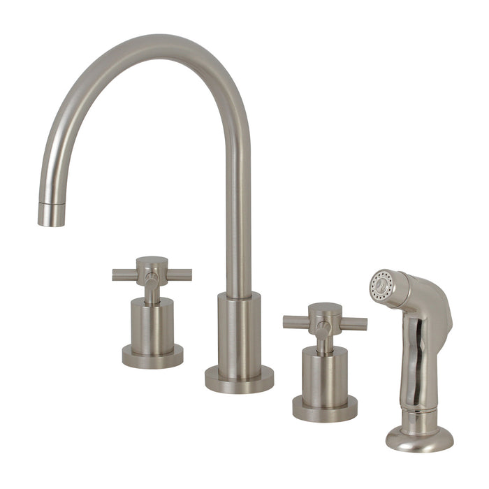 Concord KS8728DX Two-Handle 4-Hole Deck Mount Widespread Kitchen Faucet with Plastic Sprayer, Brushed Nickel