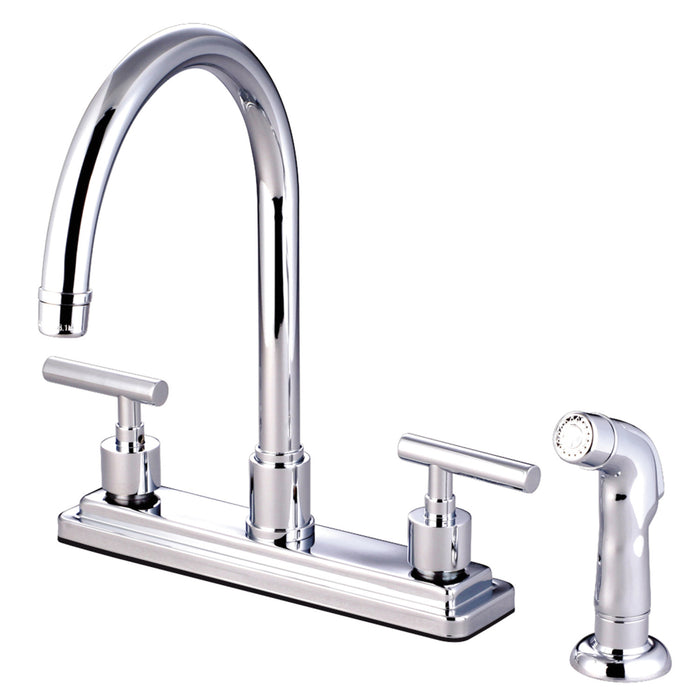 Manhattan KS8791CML Two-Handle 4-Hole Deck Mount 8" Centerset Kitchen Faucet with Side Sprayer, Polished Chrome