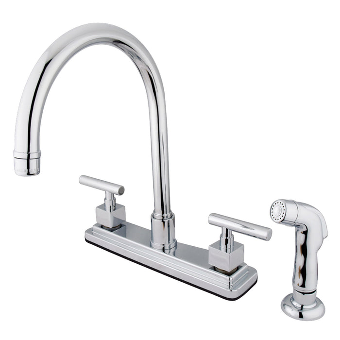 Claremont KS8791CQL Two-Handle 4-Hole Deck Mount 8" Centerset Kitchen Faucet with Side Sprayer, Polished Chrome
