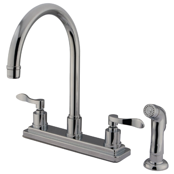 KS8791DFL Two-Handle 4-Hole Deck Mount 8" Centerset Kitchen Faucet with Side Sprayer, Polished Chrome
