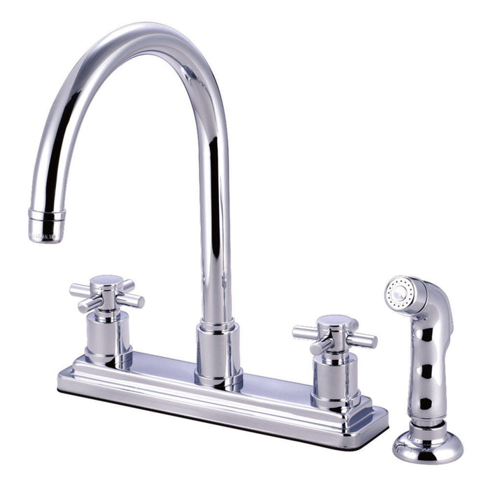 Concord KS8791DX Two-Handle 4-Hole Deck Mount 8" Centerset Kitchen Faucet with Side Sprayer, Polished Chrome