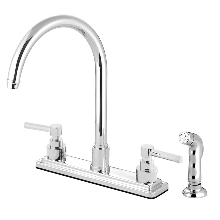Elinvar KS8791EL Two-Handle 4-Hole Deck Mount 8" Centerset Kitchen Faucet with Side Sprayer, Polished Chrome