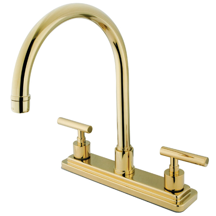 Manhattan KS8792CMLLS Two-Handle 1-or-3 Hole Deck Mount 8" Centerset Kitchen Faucet, Polished Brass