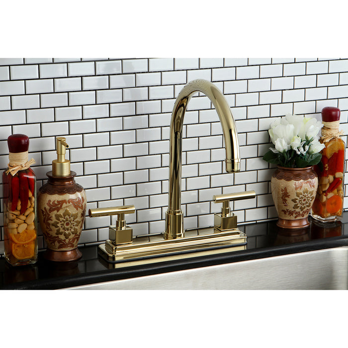 Claremont KS8792CQLLS Two-Handle 1-or-3 Hole Deck Mount 8" Centerset Kitchen Faucet, Polished Brass