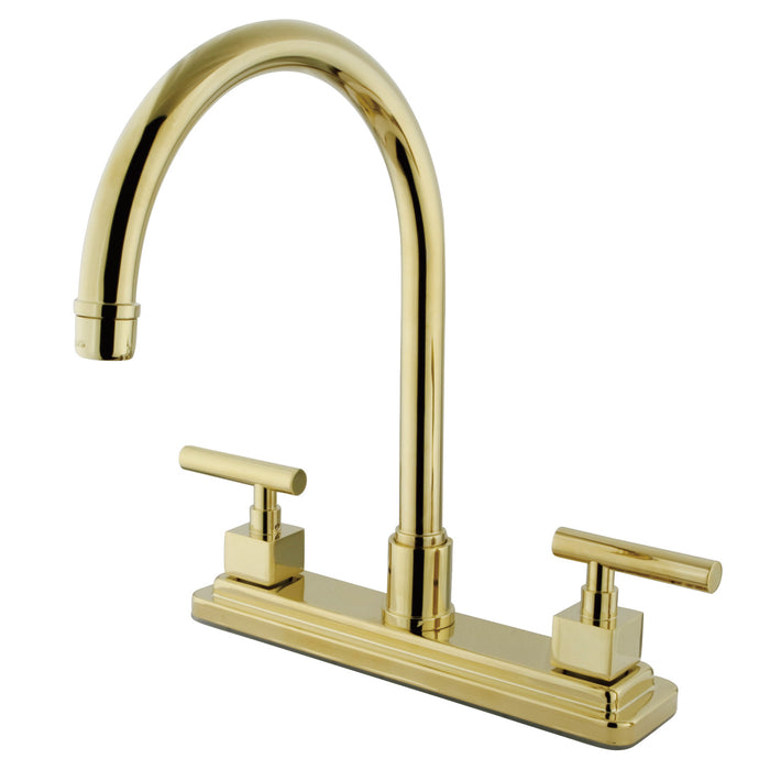 Claremont KS8792CQLLS Two-Handle 1-or-3 Hole Deck Mount 8" Centerset Kitchen Faucet, Polished Brass