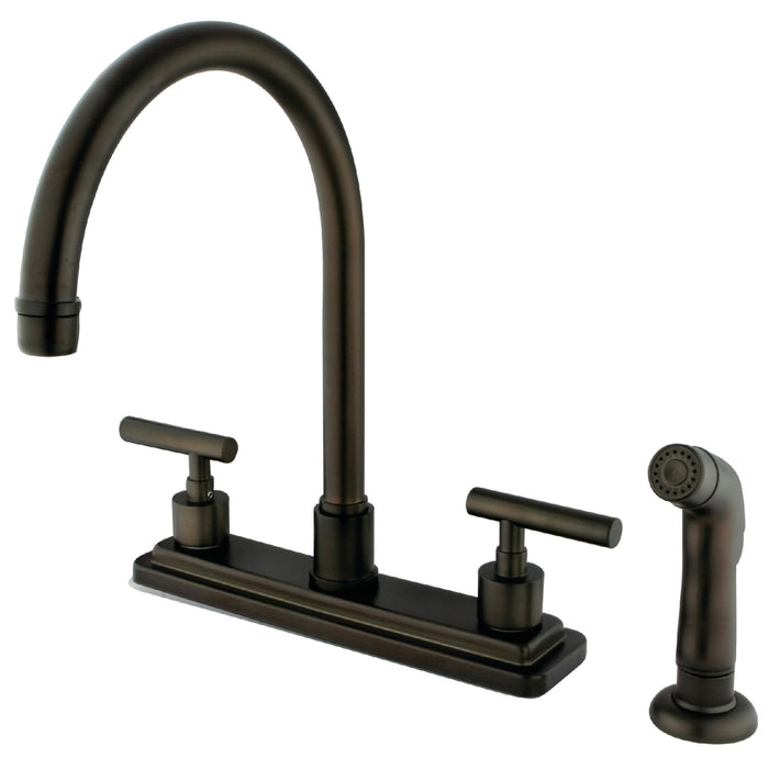 Manhattan KS8795CML Two-Handle 4-Hole Deck Mount 8" Centerset Kitchen Faucet with Side Sprayer, Oil Rubbed Bronze
