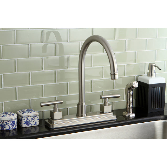 Claremont KS8798CQL Two-Handle 4-Hole Deck Mount 8" Centerset Kitchen Faucet with Side Sprayer, Brushed Nickel